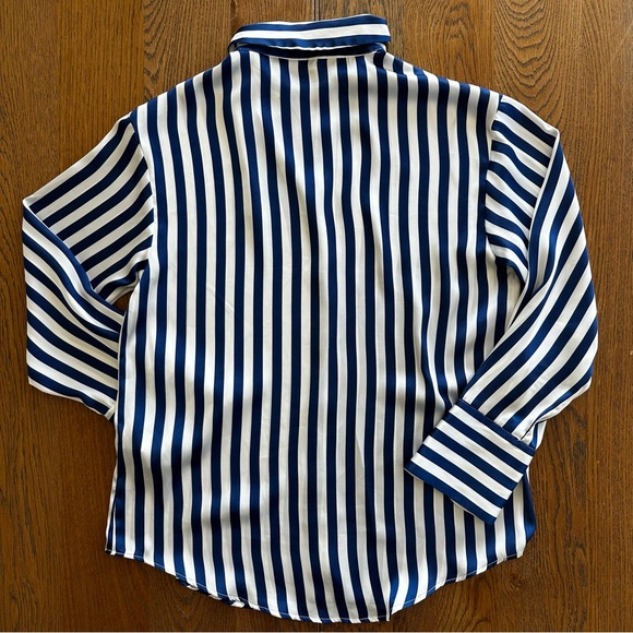 Zara Blue and White Striped Satin Effect Button Up Down Shirt Summer Casual - Picture 2 of 9